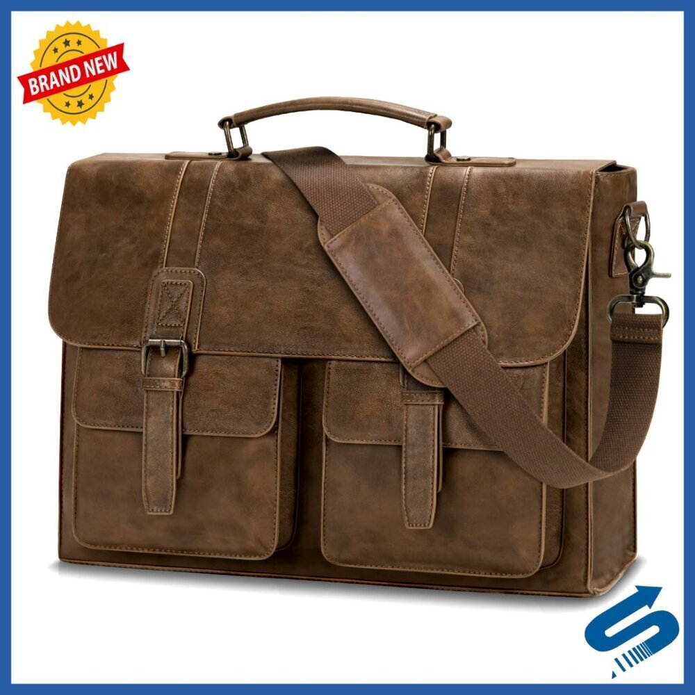 Vintage Leather Messenger Bag Laptop Briefcase Waterproof Satchel Office Work